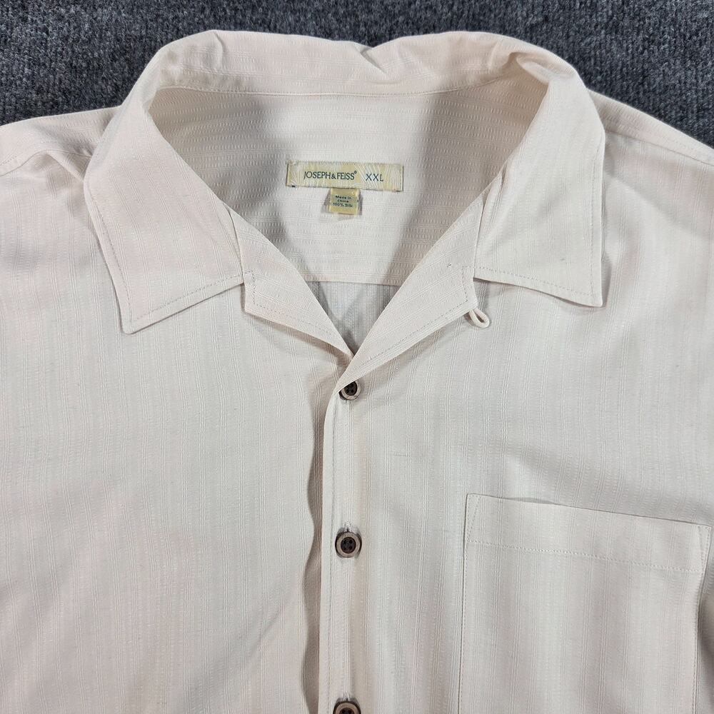 Joseph Feiss Mens XXL 100% Silk Shirt Texture Short Sleeve Button Up Beige 2XL‎